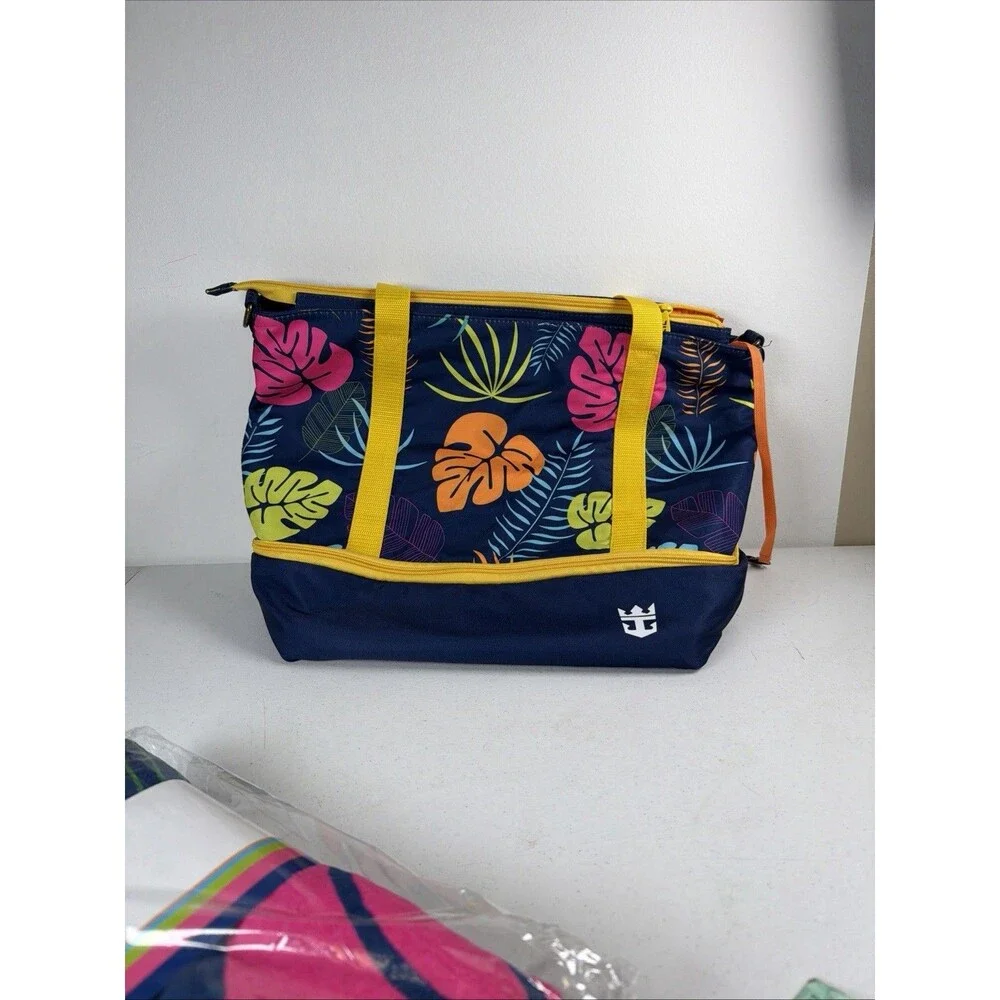 Royal Caribbean Blue Tropical Tote and Towel Set- Pre Owned Tote But New Towel